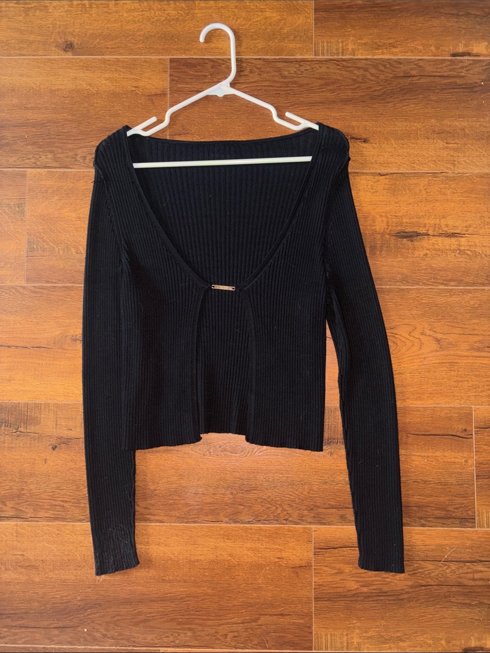 Abercrombie & Fitch Black Ribbed Long Sleeve Crop Cardigan